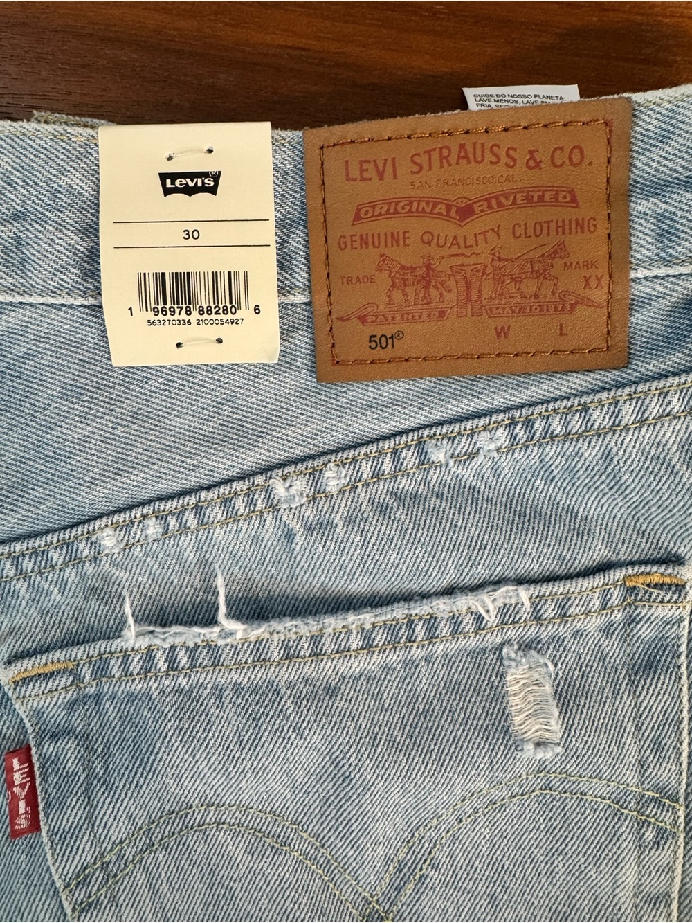 Levi's Light Blue Distressed 501 Denim Cutoff Shorts - Picture 4 of 7
